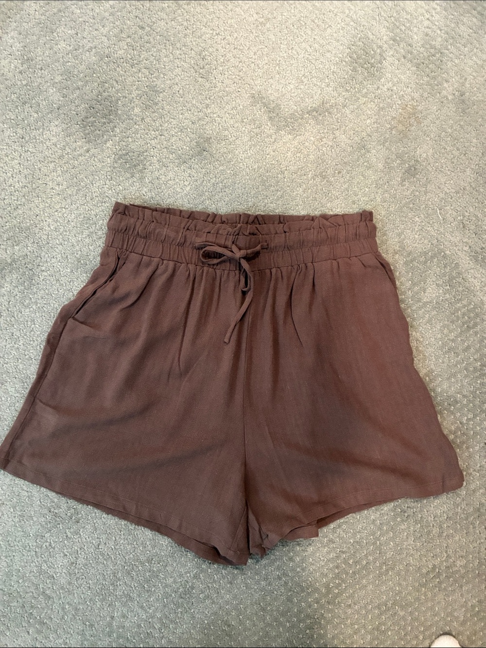 High-Rise Brown Drawstring Women's Shorts—NWT